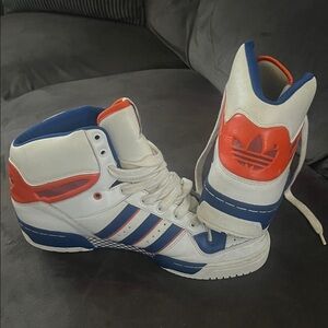 Adidas High-Tops in White, Blue, and Red